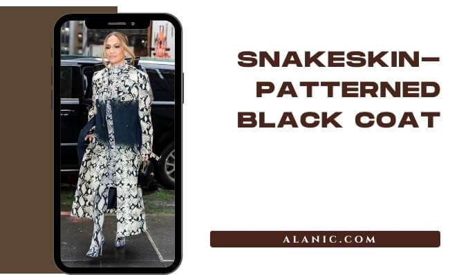 snakeskin-patterned black coat