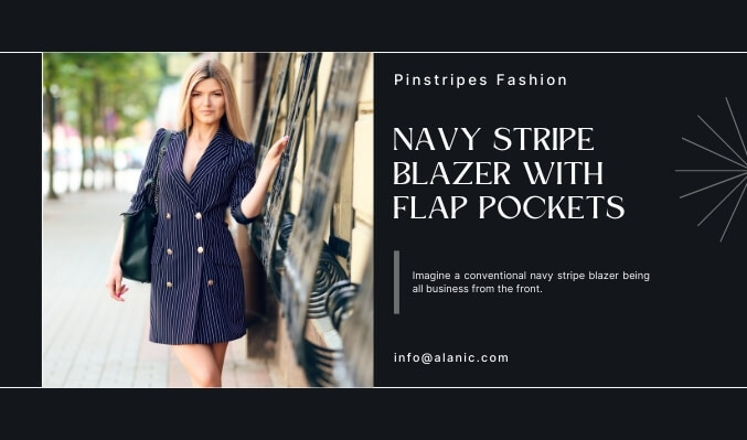 Navy Stripe Blazer with Flap Pockets