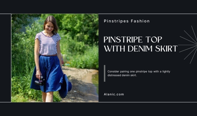 Pinstripe Top with Denim Skirt