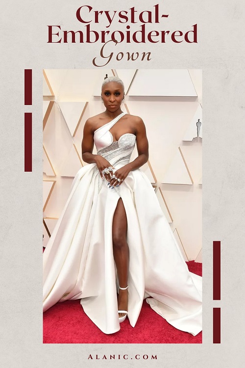 Cynthia Erivo in Asymmetrical Crystal-Embroidered Gown