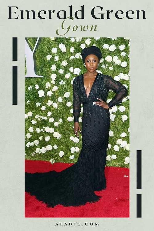 Cynthia Erivo in Deep Emerald Green Gown