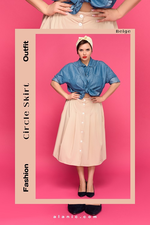 Beige Plus-Size Circle Skirt