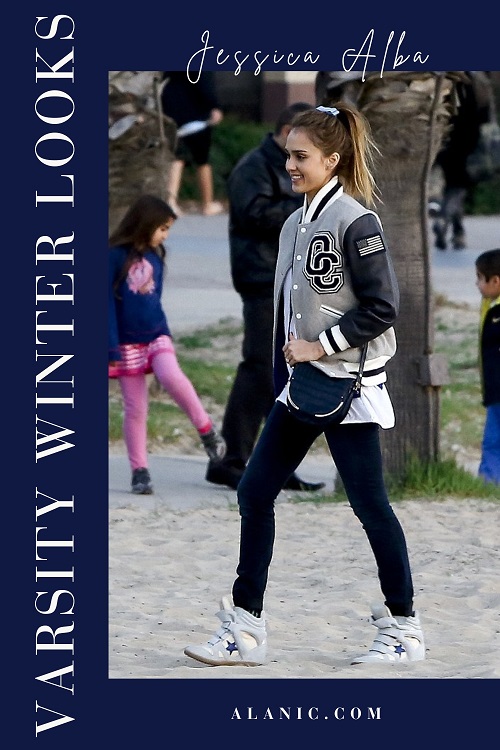 Jessica Alba's Varsity Jacket Look