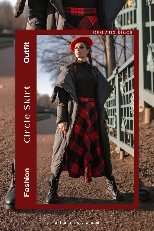 Red And Black Plaid Maxi Circle Skirt