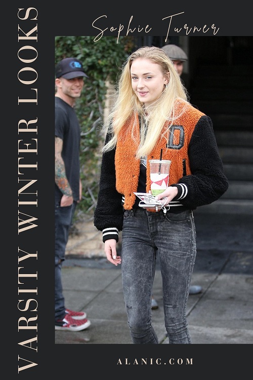 Sophie Turner's Varsity Jacket Look