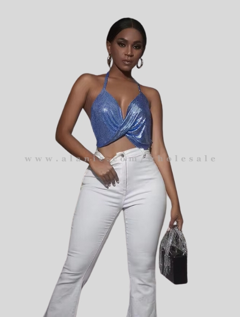 wholesale glossy blue crop top