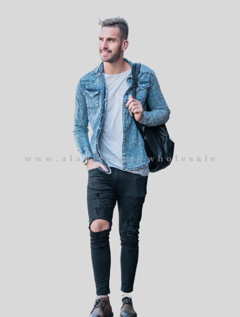 wholesale black ripped jeans for men