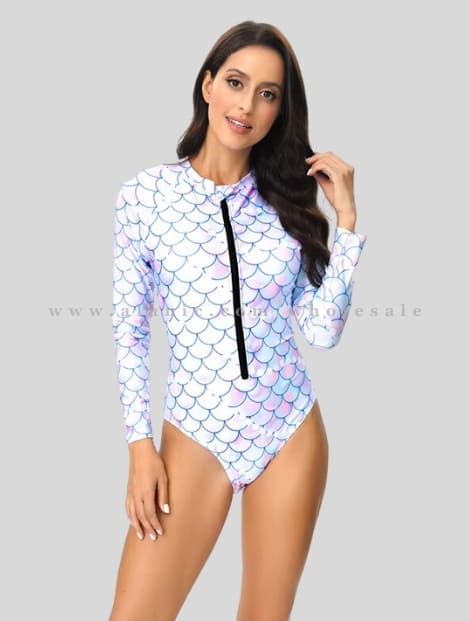 fish scale front zip swimwear manufacturer