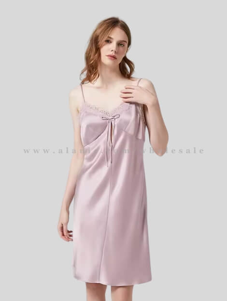 glossy pink sleeveless night dress vendor
