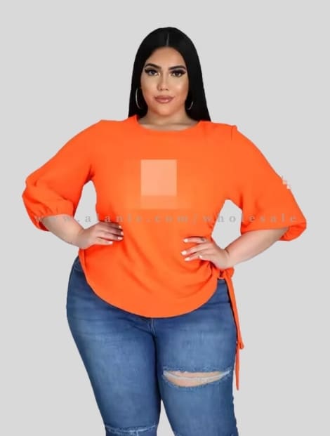 wholesale orange plus size top with ripped jeans