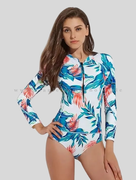 printed womens swimwear with front zip supplier