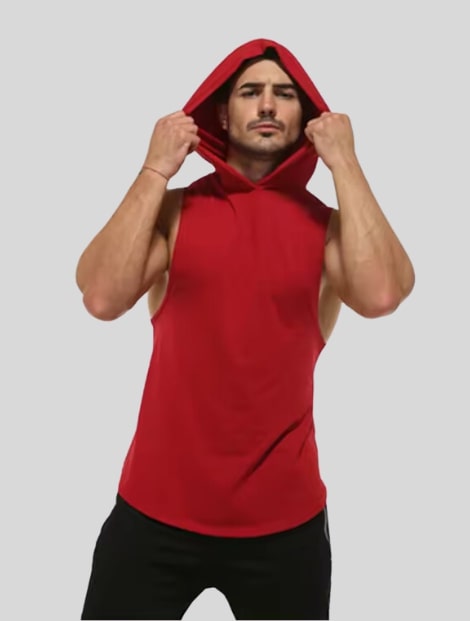 wholesale red hooded tank top for men