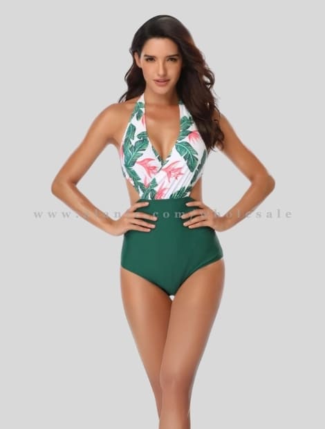 white & green printed womens swimwear vendor