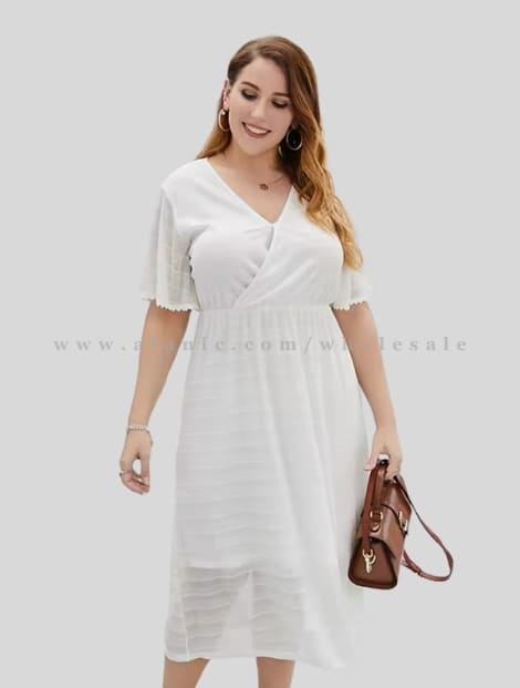 wholesale white v neck plus size summer dress