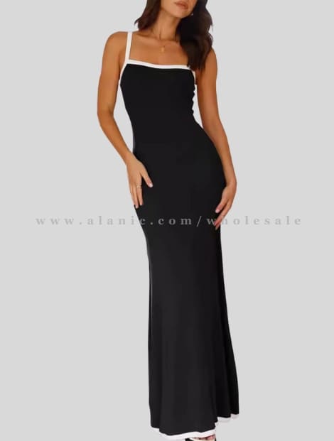 black square neck long tank dress wholesaler