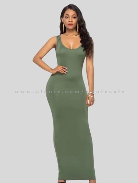 wholesale green round neck tank dress