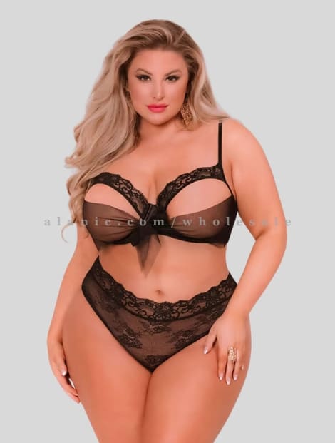 black plus size lingerie with lace supplier