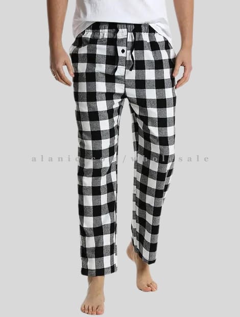 fade black & white mens flannel pajama in bulk