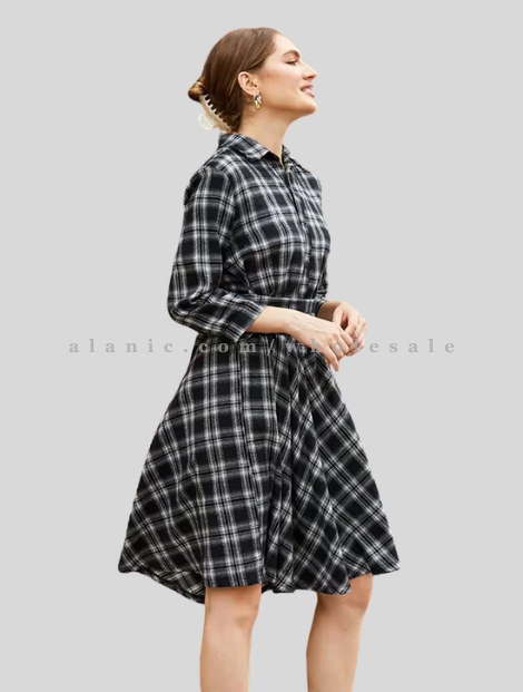 black & white womens flannel dress in bulk