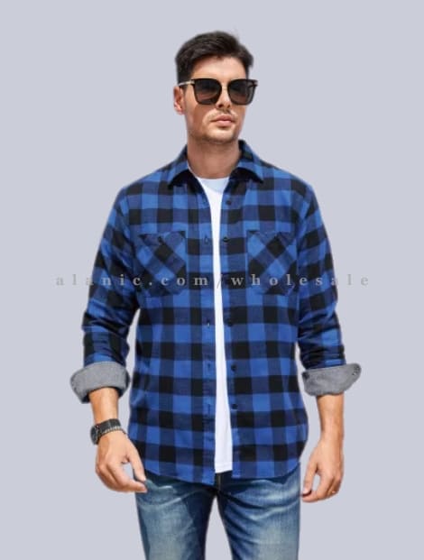 blue & black mens flannel shirt manufacturer