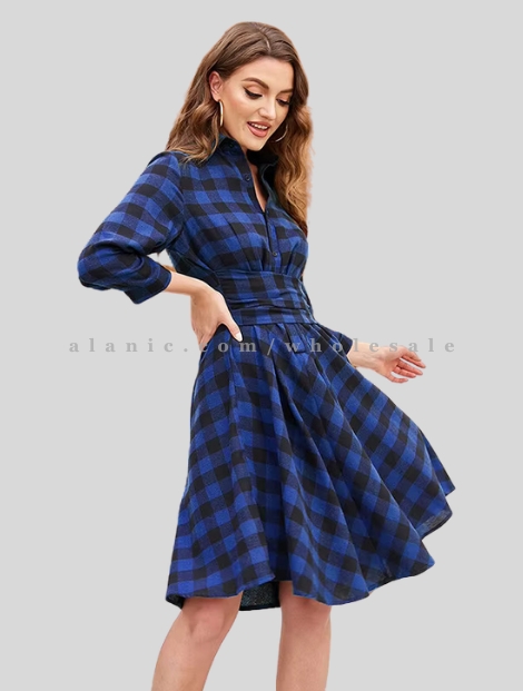 blue & black womens flannel dress supplier