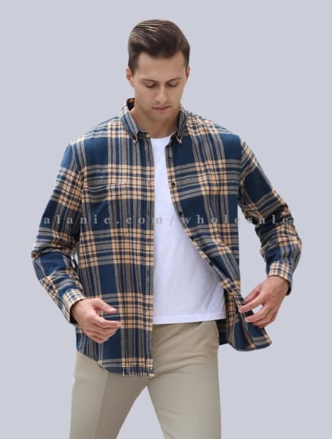 blue & cream flannel shirt wholesaler