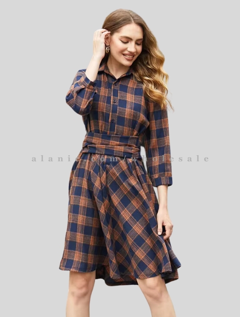 blue & orange womens flannel dress vendor