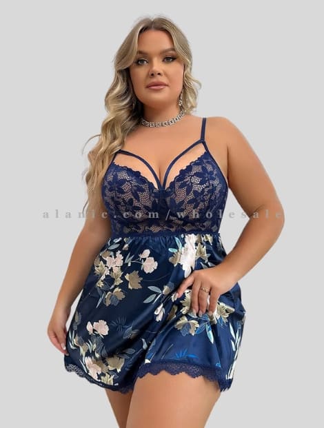 wholesale blue printed plus size lingerie