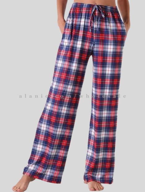 blue red & white flannel pajama with lace supplier