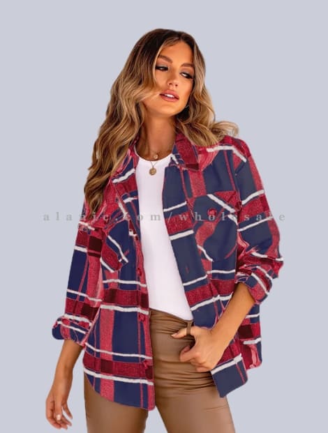 blue & red womens flannel shirt wholesaler