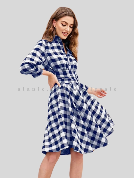 blue & white womens flannel dress in bulk