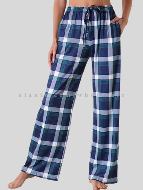 blue womens flannel pajama with lace vendor