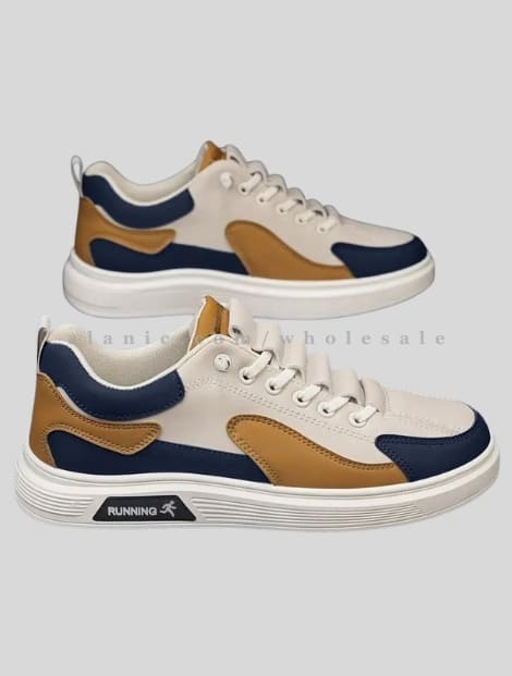 brown & blue color block sneakers supplier