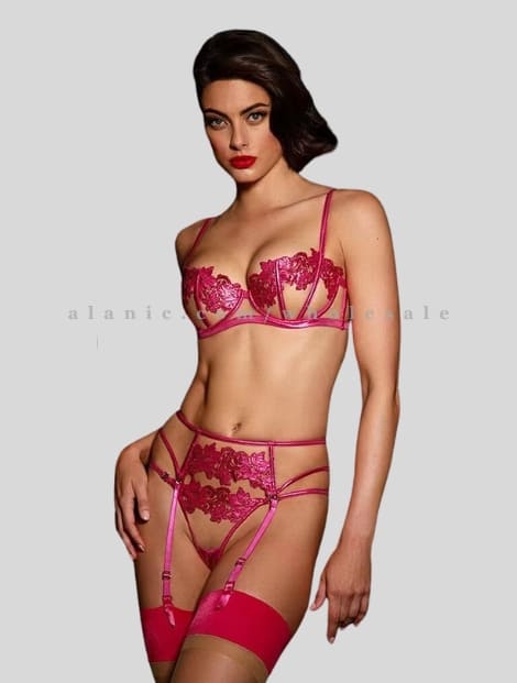 dark pink lace design lingerie set vendor