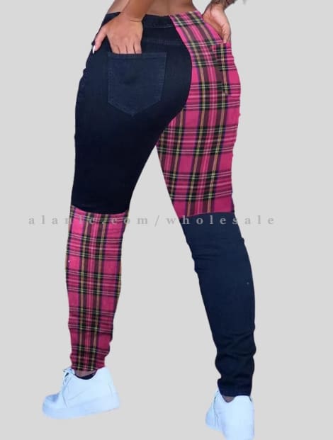 denim with flannel printed leggings in bulk