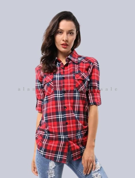 fade red flannel shirt for women supplier