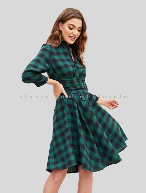 green & black womens flannel dress vendor