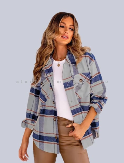 grey & blue womens flannel shirt in bulk