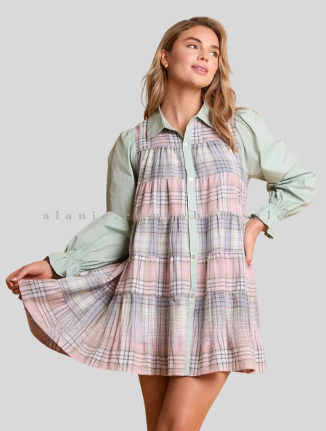 light green & pink flannel dress in bulk