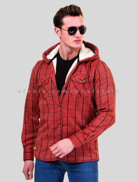 matte red hooded flannel jacket supplier