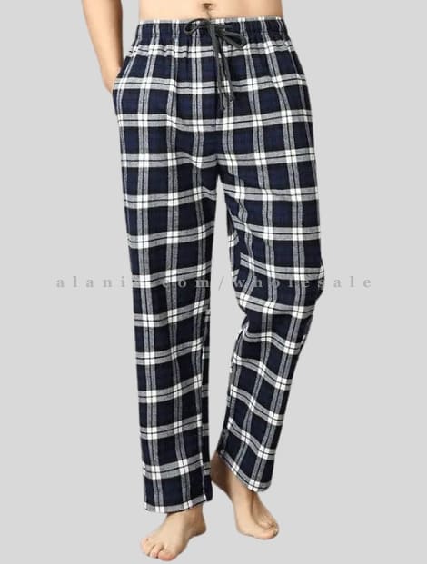 navy blue & white mens flannel pajama supplier