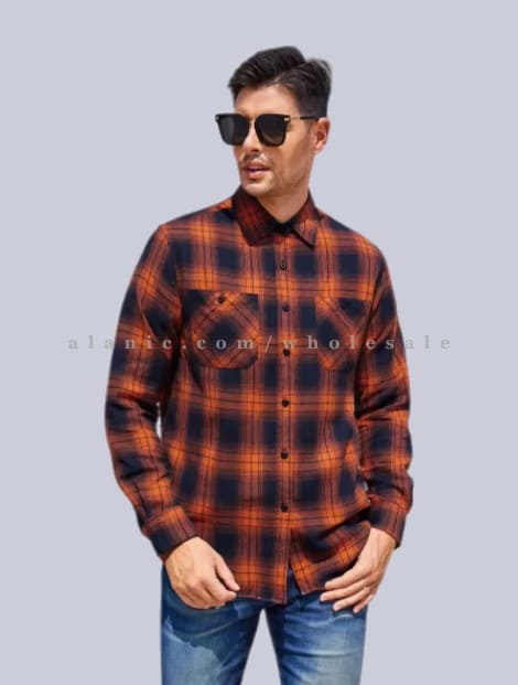 orange & blue mens flannel shirt wholesaler