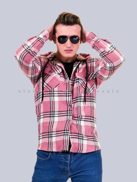 pink hooded mens flannel shirt manufacturer