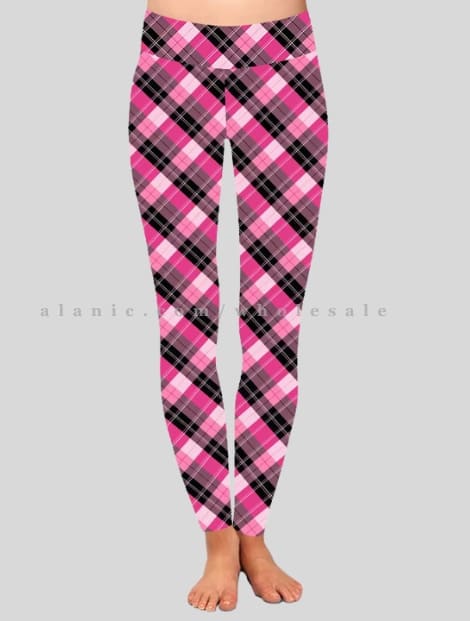 wholesale pink white & black flannel leggings