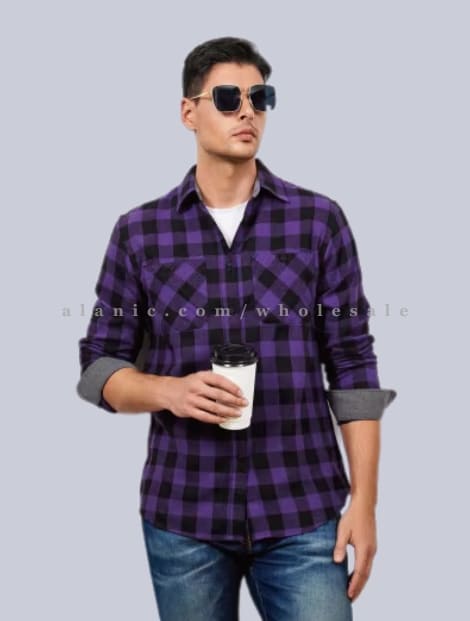 wholesale purple & black mens flannel shirt