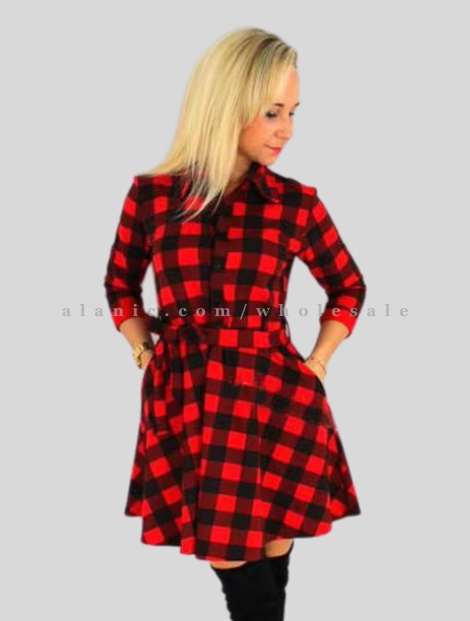 red & black cotton flannel dress supplier