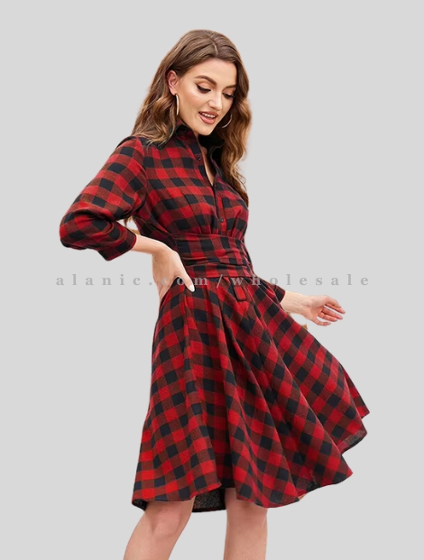 red & black womens flannel dress supplier