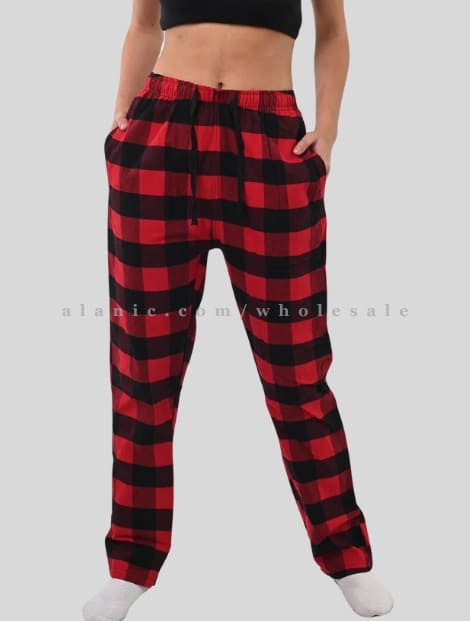 red & black womens flannel pajama with lace supplier