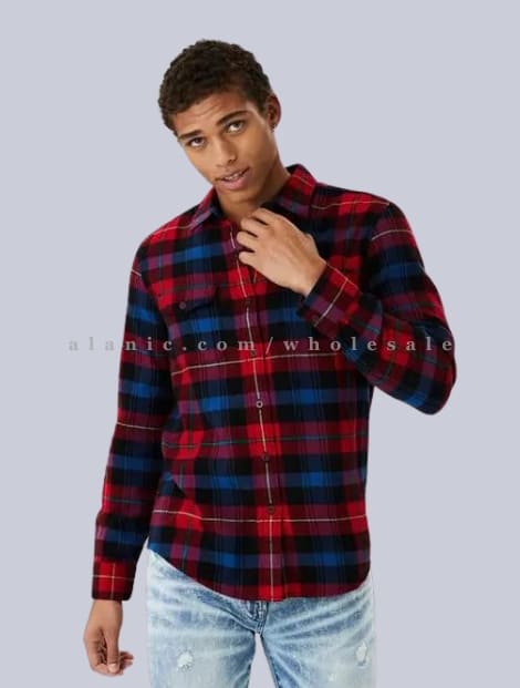 red & blue mens flannel shirt manufacturer