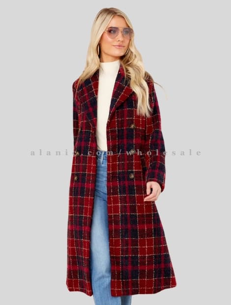 red & blue womens flannel long coat manufacturer